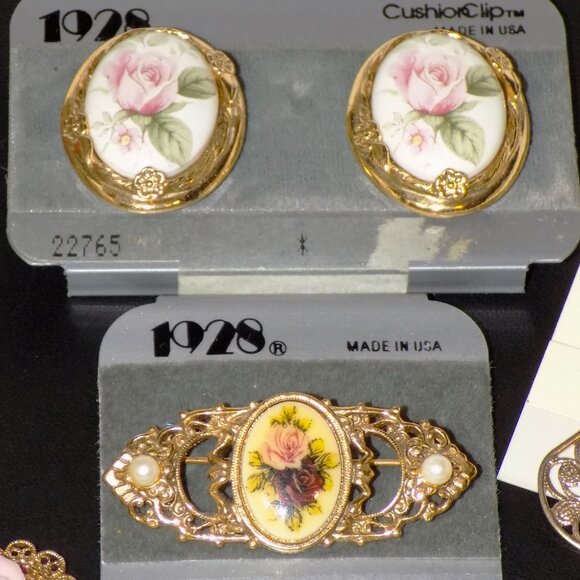 Lot of 5 New 1928 Floral Brooch, Necklaces, Clip-On & Drop Earrings Bundle - Picture 3 of 11